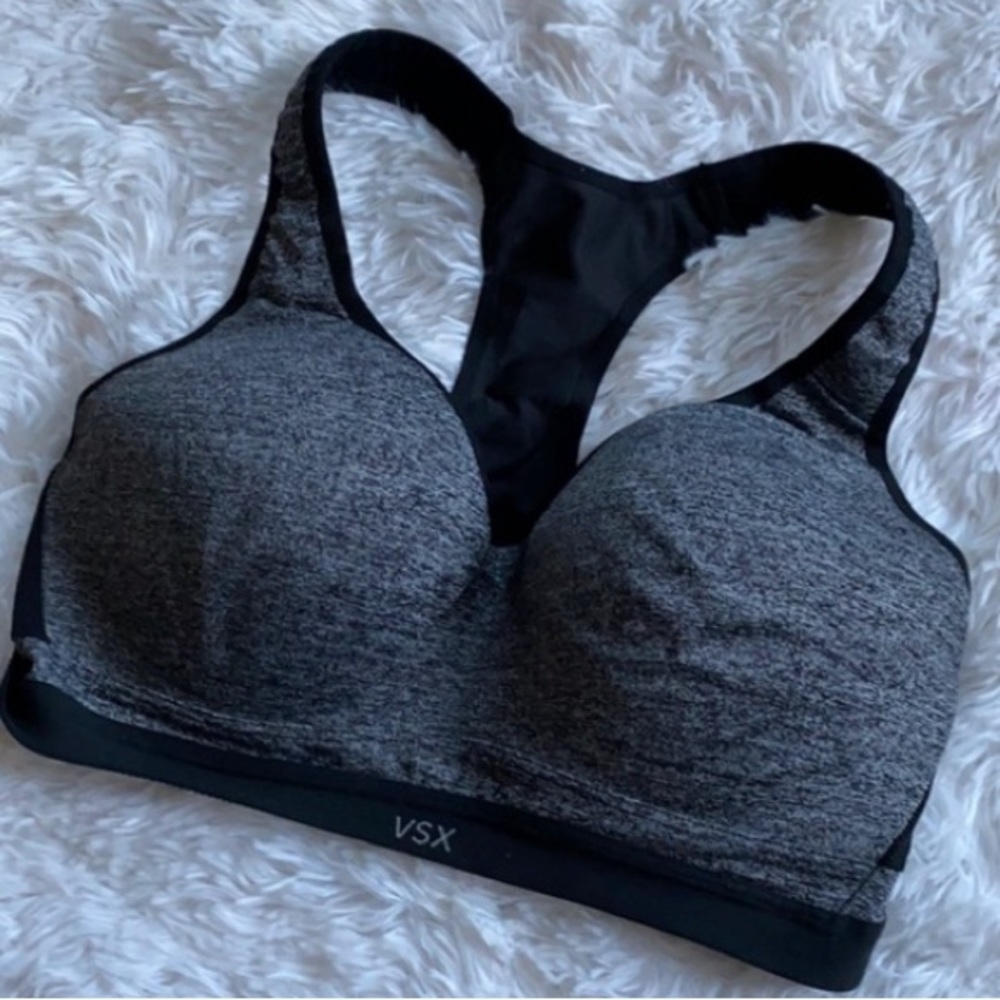 Black/gray sport bra, size 32DD
